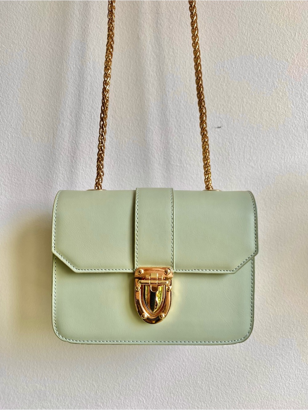 Mint Green Crossbody Bag with Gold Chain
